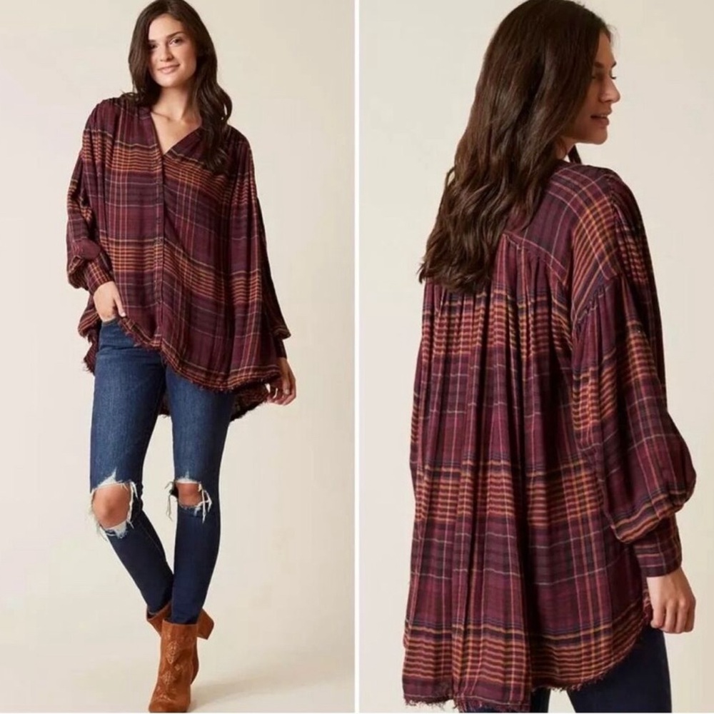 Free People • Come On Over • Oversized Plaid Flannel Tunic